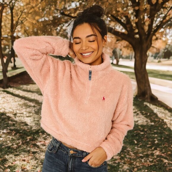 U.S Polo ASSN Sherpa Sweatshirt Half Zip Pullover Sweater Cozy Coat Mock Neck - Picture 1 of 10